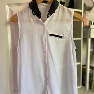 BCBGeneration sheer top w/ faux leather details